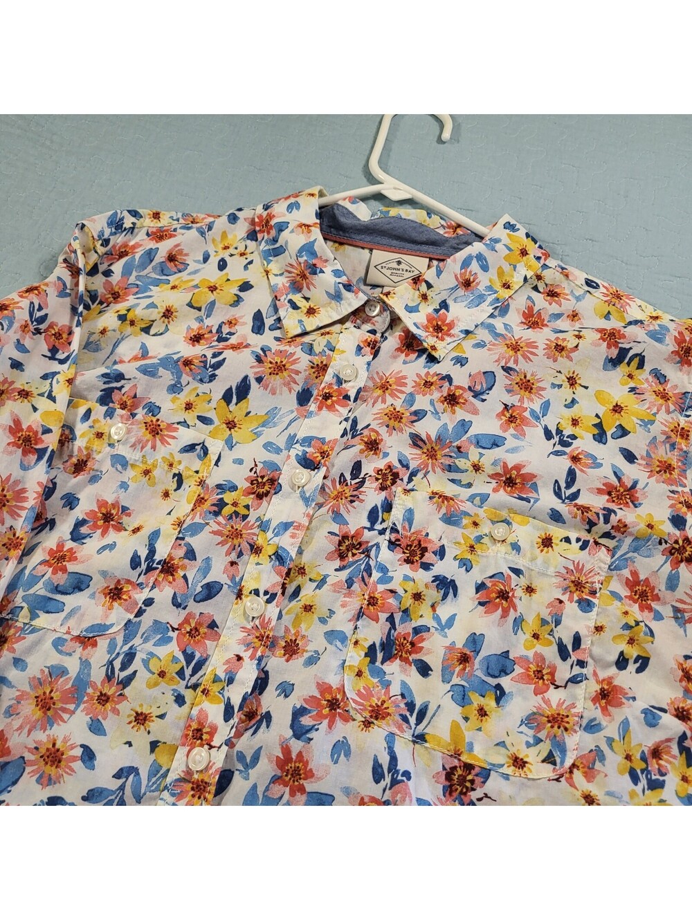 St. John's Bay floral button-up shirt vibrant multicolor pattern women's XXLT